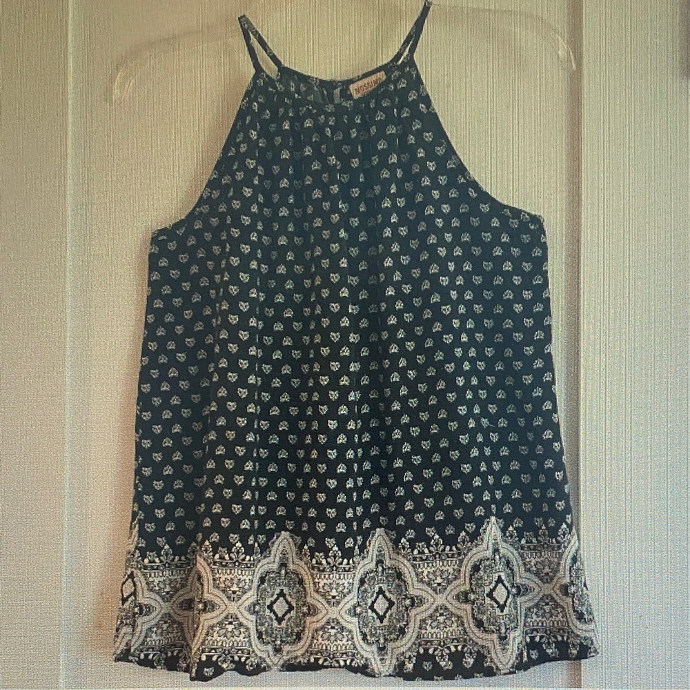 Sleeveless Navy Blue Printed Halter Top
